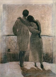 Mladý pár, centrální panel z Triptychu snů a reality, 1905 (tužka a uhel na papíře)