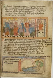 Bavlna Claudius B. IV, f.59 Faraon nechal pověsit svého hlavního pekaře, pergamen
