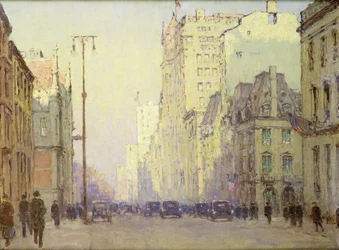 5th Ave, na 57. ulici, asi 1918 (olej na plátně)