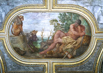 Herkules a Sfinga s Kerberem, z „Camerina“, 1596