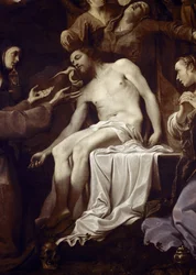 Pieta se svatou Klárou, svatým Františkem, svatou Máří Magdalenou a svatým Janem, detail Ježíše (olej na plátně