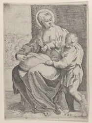 Sedící Panna držící polštář na klíně s mladým Kristem stojícím vpravo..., 1580-1600.