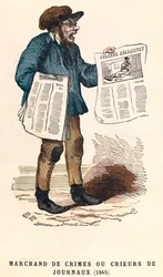 Výkřik novin v roce 1845, rytina, soukromá sbírka - Prodejce novin v Paříži
