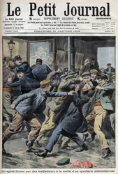 Policista zraněný během antimilitaristické show v Aubervilliers, titulní strana novin Petiter Journal 31. ledna