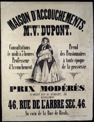 Reklama na rodný dům (mateřství) v Paříži v roce 1850. Madame Dupont, nízké ceny na 46 rue de l