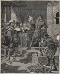 Bernard Palissy (1510-1589), francouzský vítězný keramik, vytahuje z pece své první smalty. Rytina z roku 1880 v „“Les arts et metiers illustres““ od Adolphe BITARDA.