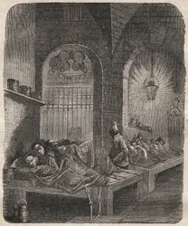 Brestská věznice v noci. Rytina do „Historie odsouzených od jejich vzniku až po současnost“ (1877) od Pierra Zaccone (1817-1895) (Colonia Penale - Trestná kolonie). Soukromá sbírka.