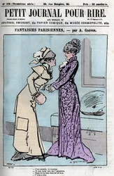 Karikatura o pařížských párech. Dvě ženy nad autoritou svých manželů říkají: „Je jasné, že přijdeš.