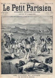 Dobytí Eritreje Itálií. Masakry v Massawě (Eritrea). Rytina v „Le Petit Parisien“ z 22-03-1891. Soukromá sbírka.