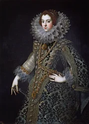 Elisabeth de France, nazývaná také Elisabeth de Bourbon - Portrét Alžběty Francouzské (1602-1644), královna choť Španělska od Anonymous, c. 1620 - Olej na plátně