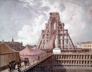 Vztyčení sloupu Alexandra I. na Palácovém náměstí (St. Petersburg). Malování ruské školy