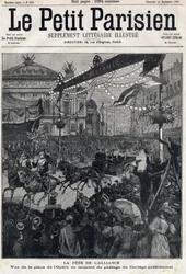 Svátek francouzsko-ruské aliance (francouzsko-ruský): pohled na náměstí Opery při průchodu prezidentského průvodu Felixe Faureho (1841-1899). V „“Le Petit Parisien““ dne 12.09.1897. Soukromá sbírka