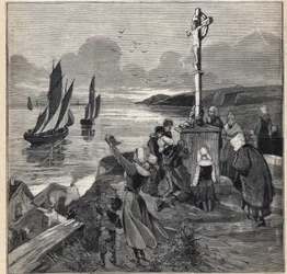 Rybaření na Islandu: rybáři opouštějí Bretaň. Rytina v „“Le Petit Parisien““ dne 12.03.1893.