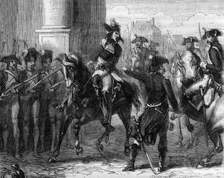 Francois Hanriot (1761-1794), francouzský revolucionář u dveří konvence (9. thermidor 1794) - rytina v „Histoire des Girondins“ od Alphonse de Lamartine (1790-1869) 1865-1866 - soukromá sbírka