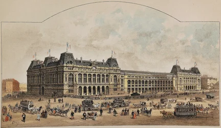 Gare Saint-Lazare (Saint Lazare) v roce 1887 od Augusta Victora Deroye (1825-1906). Rytina z roku 1887 v týdeníku Paris-Illustrous journal.