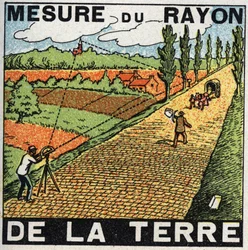 Gravitace: měření paprsku Země. Anonymní ilustrace z roku 1925. Soukromá sbírka.
