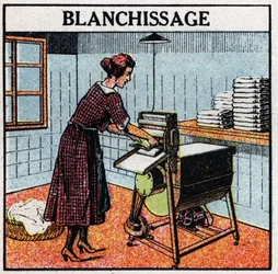Využití elektřiny v domácnosti: bílení. Anonymní ilustrace z roku 1925. Soukromá sbírka.
