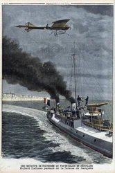 Hubert Latham (1883-1912), francouzský letec, opouštějící Sangatte v jednoplošníku 