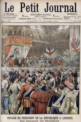 Londýn, Velká Británie. Výlet prezidenta Loubeta. Recepce v Guildhall od sira Marcuse Samuela. Le Petit Journal, červenec 1903 (rytina)