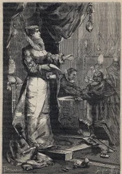 Lucrezia Borgia ve Vatikánu - rytina z "Lucrezia Borgia" od Oscara Pia - 1883