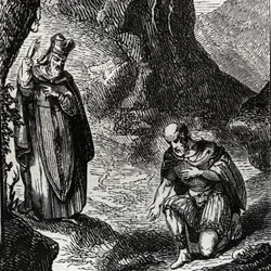 Martial z Limoges neboli svatý Martial (3. století) obrací na víru vůdce keltského kmene Lemoviků - Rytina z roku 1846 v „Životech svatých“. Soukromá sbírka.