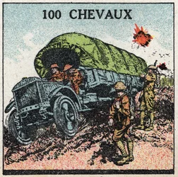 Mechanická trakce: vojenský nákladní automobil do 100 koňských sil. Anonymní ilustrace z roku 1925. Soukromá sbírka.