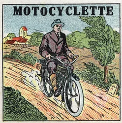 Mechanická trakce: motocykl. Anonymní ilustrace z roku 1925. Soukromá sbírka.