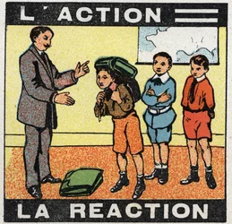 Pohyby: akce, reakce. Chlapec nosí tašku. Anonymní ilustrace z roku 1925. Soukromá sbírka.