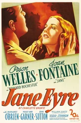 Filmový plakát z filmu „“Jane Eyre““, který napsala Charlotte Bronte a režíroval Robert Stevenson v roce 1944 s herci Orsonem Wellesem jako Edwardem Rochesterem a Joan Fontaine jako Jane. Soukromá sbírka.
