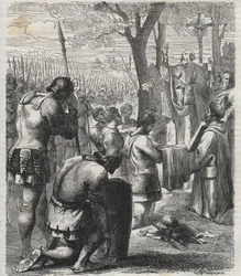 Otto I, císař Svaté říše římské přijímá přijímání před bitvou u Lechfeldu (955) - Německý císař Otton I. (Othon) (912-973) přijal přijímání před bitvou u Lechfeldu v roce 955 - rytina 1864