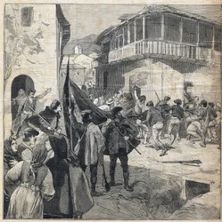 Povstání rolníků na Sicílii. Rytina v „“Le Petit Parisien““ dne 31.12.1893.