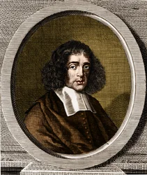 Portrét Barucha Spinozy (1632-1677), nizozemského filosofa, známého také jako Bento de Espinosa, Benedictus de Spinoza nebo Benoit de Spinoza.
