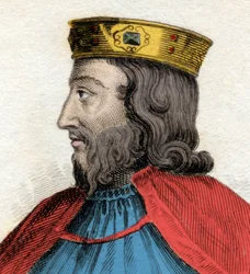 Portrét Chlodvíka I. (466-511), krále Franků. Rytina z 19. století. Milánský