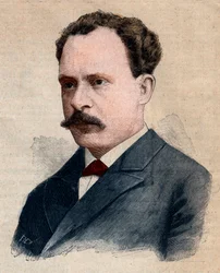 Portrét Eugena Turpina (1848-1927), chemika specializujícího se na výbušniny. Rytina „Le petit Parisien““ z roku 1891. Soukromá sbírka.