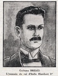 Portrét Gaetana Bresciho (1869-1901), italského anarchisty, který zavraždil krále Umberta I.