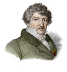 Portrét Georgese Cuviera (1764-1832), francouzského paleontologa v knize „Portréty a historie užitečných mužů: muži a ženy všech zemí a za všech podmínek, kteří získali práva na uznání mužů“ publikované a propagované Societe Mo