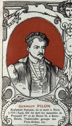 Portrét Germaina Pilona (1535-1590), francouzského sochaře. Rytina z roku 1914. Soukromá sbírka.
