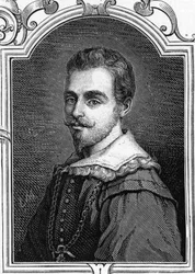 Portrét Giulia Cesare Procacciniho (1574-1625) italského malíře. Rytina z roku 1859 v „“ galeriích Evropy – Itálie „“ od armengauda. Soukromá sbírka.