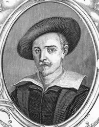 Portrét Guida Reniho (1575-1642). italský malíř. rytina z roku 1859 v „“ galeriích Evropy - Itálie „“ od armengauda. Soukromá sbírka.