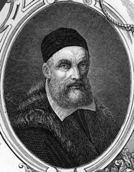 Portrét Jacopa nebo Giacoma Bassana (1518-1592) italský malíř. Rytina z roku 1859 v „“ galeriích Evropy – Itálie „“ od armengauda. Soukromá sbírka.