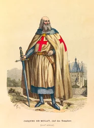 Portrét Jacquese de Molay (1244 - 1314), velmistra templářů ve 13. století, rytina - soukromá sbírka