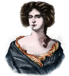Portrét Louise de Keroualle (1649-1734), vévodkyně z Portsmouthu a milenky Karla II. (1630-1685). Rytina v „Dějinách prostituce a zhýralosti u národů zeměkoule od starověku po současnost““ od Dr. Th.-F. Debray. 1879.