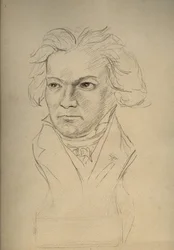 Portrét Ludwiga van Beethovena (1770-1827) Německý skladatel - anonymní kresba z počátku 20. století - Soukromá sbírka -