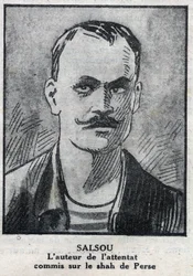 Portrét anarchisty Francoise Salsoua, který provedl útok na perského šáha Muzaffar ad Din (Muzaffar ad Din), v Paříži 2. srpna
