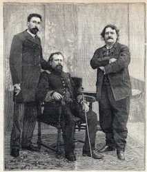 Portrét tří „Akademiků“: Mariuse Tournáda, Achille Le Roye a Maxima Lisabona (1839-1905), kteří chtěli Francouzskou akademii zesměšnit. Rytina v „“Le Petit Parisien““ dne 4.6.1893.