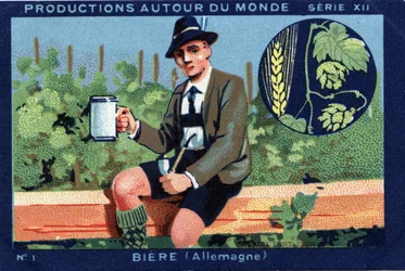 Produkce po celém světě: Pivo v Německu. Chromolitografie z roku 1933 v „Album Joseph-Milliat““