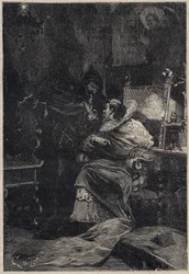 Rodrigo Borgia a Ascanio Maria Sforza Visconti (1455-1505) - rytina z "Lucrezia Borgia" od Oscara Pia - 1883
