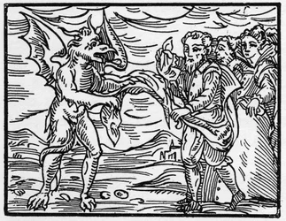 Satan svlékl čaroděje z oděvu – „Compendium Maleficarum“, pojednání o čarodějnicích, jejich zlu a jejich údělech od Francesca Maria Guazza nebo Guacca nebo Guaccius (15?? -16??) Soukromá sbírka 1608