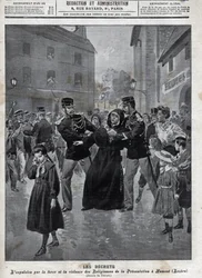 Odluka od církve a státu – Vyhoštění řádových sester z jejich škol policejními orgány v Humontu (Lozere) – obálka „la-croix illustree“ z roku 1902 –