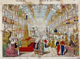 Suvenýry z Všeobecné výstavy 1855 v Paříži Rytina kolem roku 1855. Paříž, Musee Carnavalet